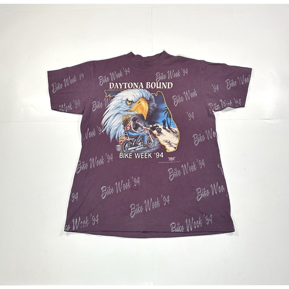 Vintage 3D Emblem Harley Davidson Daytona Bound AOP Biker T-Shirt Large 1994 USA